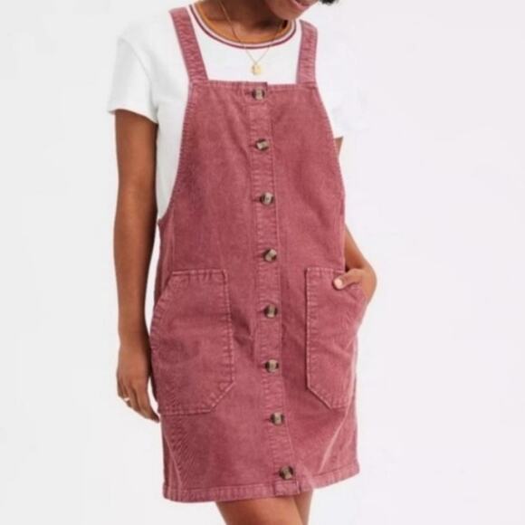American Eagle Outfitters Dresses & Skirts - American Eagle Large Pink Corduroy Mini Dress Overall Y2K Dust Pink Preppy